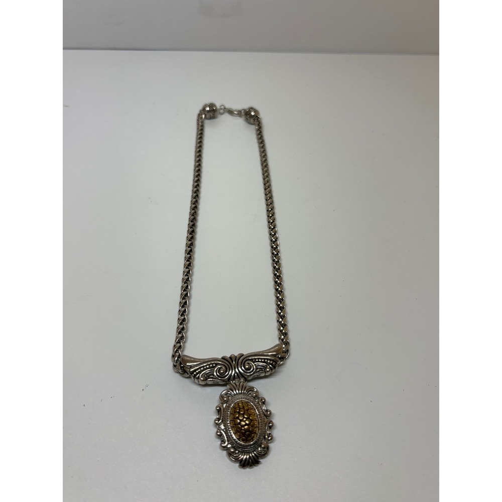 Silver Gold Two Tone Ornate Scroll Filigree Statement Necklace J351